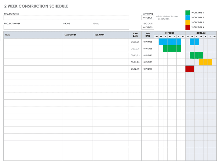 Two Week Construction Schedule Template