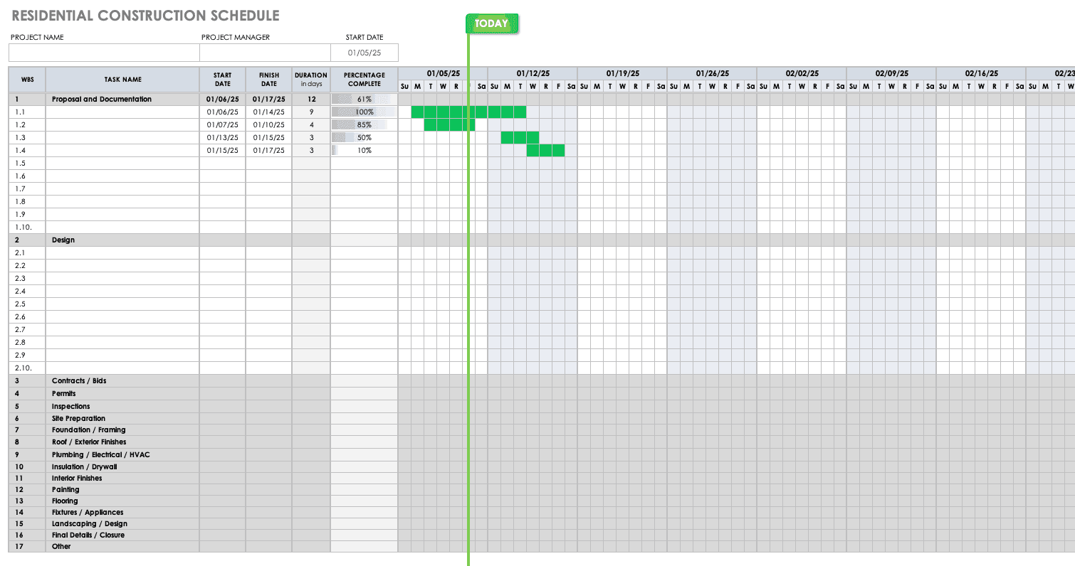 construction schedule template excel free download