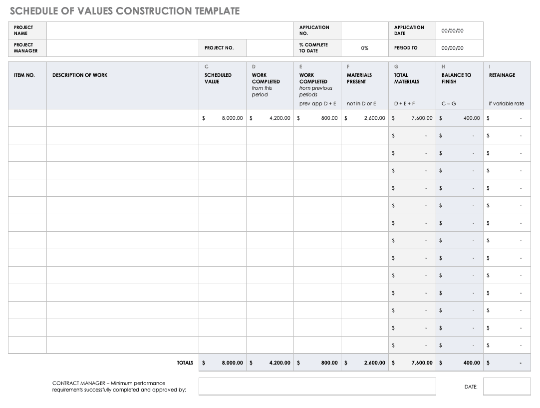Schedule of Values Construction Template